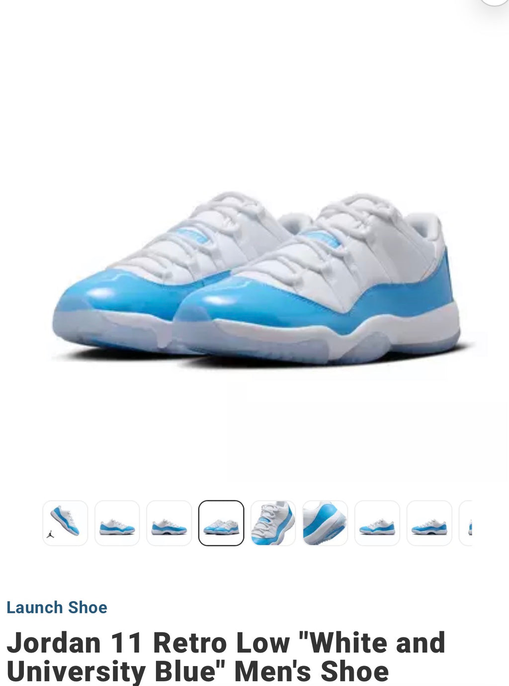 Jordan 11 Retro Low "White and University Blue" Men's Shoe