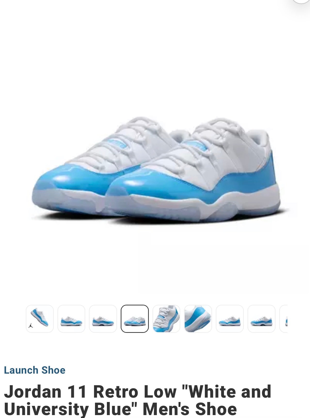 Jordan 11 Retro Low "White and University Blue" Men's Shoe